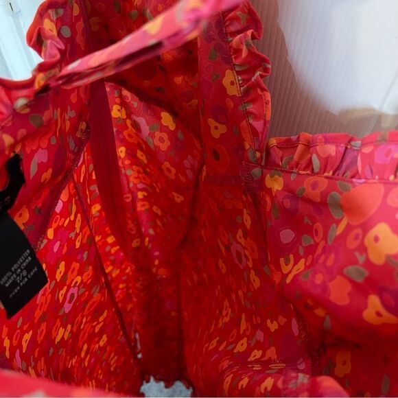 Y2K Express Pink Orange Floral Ruffle Racerback Babydoll Mini Dress Sz 8 Girly - Picture 4 of 6